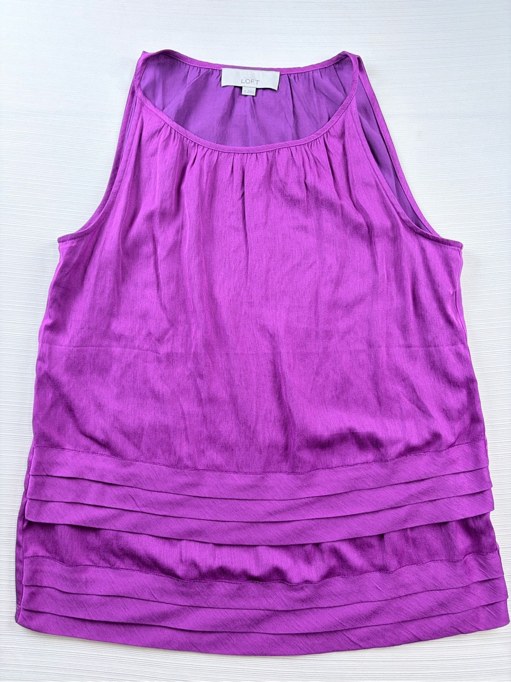 Ann Taylor LOFT Magenta Tiered-Hem Sleeveless Blouse